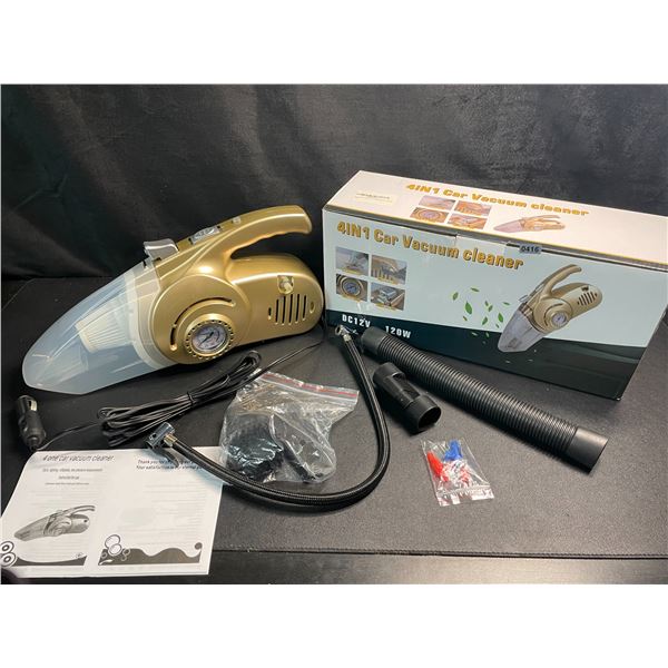 1 Multifunction 4-in-1 Car Vacuum Cleaner (DC 12V) w/ Tire Air Inflator & Flashlight Function - New