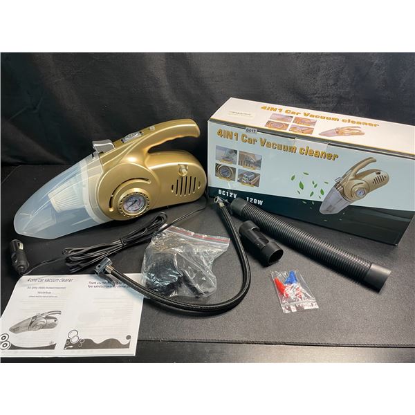1 Multifunction 4-in-1 Car Vacuum Cleaner (DC 12V) w/ Tire Air Inflator & Flashlight Function - New