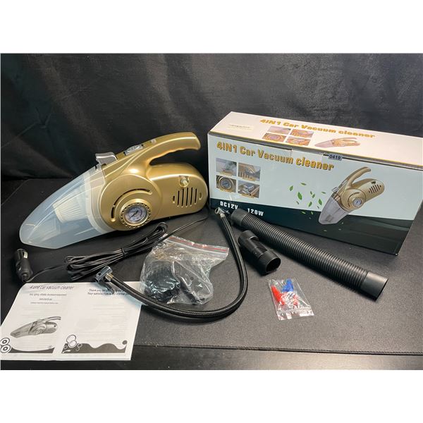 1 Multifunction 4-in-1 Car Vacuum Cleaner (DC 12V) w/ Tire Air Inflator & Flashlight Function - New