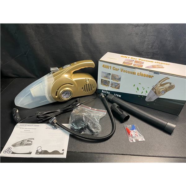 1 Multifunction 4-in-1 Car Vacuum Cleaner (DC 12V) w/ Tire Air Inflator & Flashlight Function - New