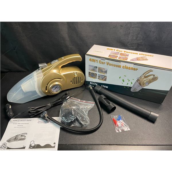 1 Multifunction 4-in-1 Car Vacuum Cleaner (DC 12V) w/ Tire Air Inflator & Flashlight Function - New
