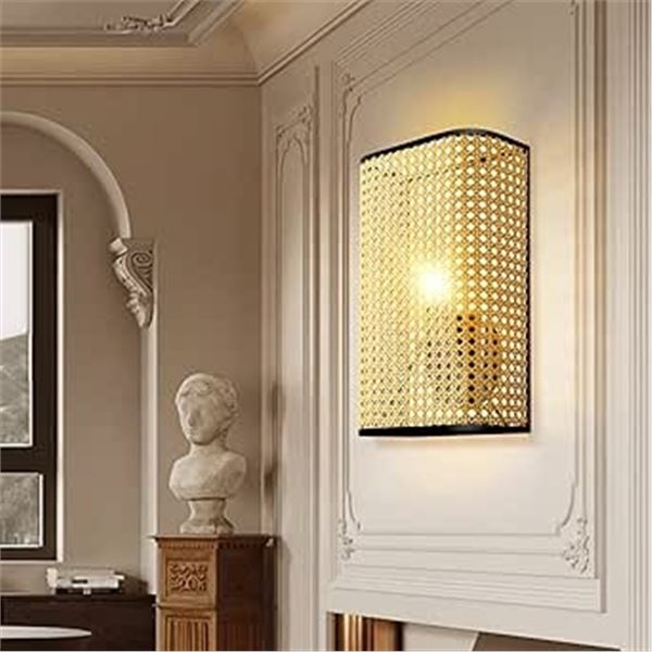 1 Rattan Design Rustic Wall Sconce Lampshade - 13.7" x 7.8" - Brand New