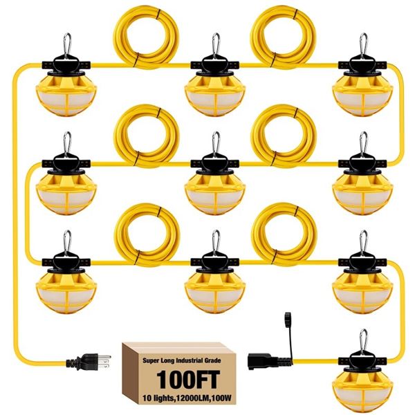1 LED String Work Light - 100FT 130W Industrial Grade 3-Prong LED Construction/Work Light - New!