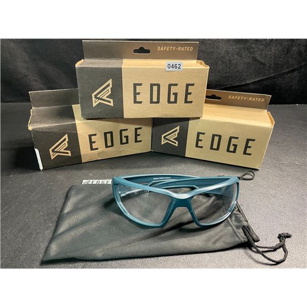 3 Pairs of EDGE Dawson Wrap-Around Safety Glasses - Marine Frame, Clear Vapor Shield Lens - NEW