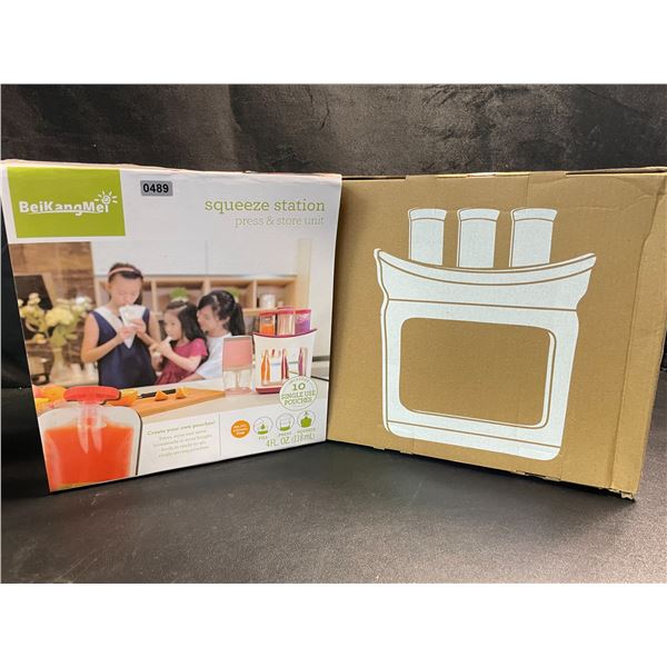1 Squeeze Station Press & Store Unit - 4 fl oz.- Includes 10 Single-Use Pouches - New