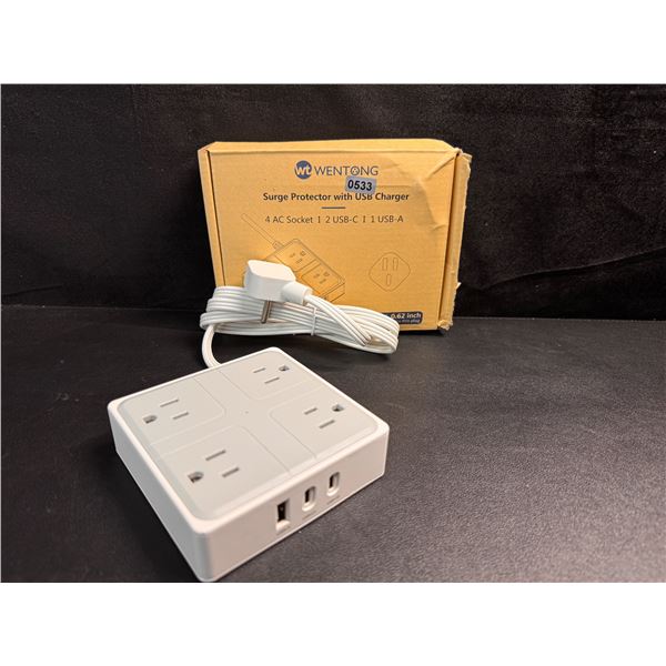 4 Socket Surge Protector with USB Chargers and 5' Cord - New