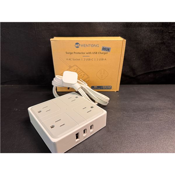 4 Socket Surge Protector with USB Chargers and 5' Cord - New