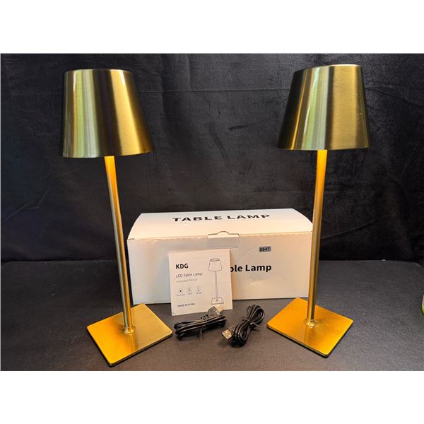 2 Pack of Rechargeable USBC Dimmable Gold LED Table Lamps - New