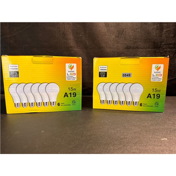 2 6 Packs of 15W A19 LED Bulbs Natural White - New