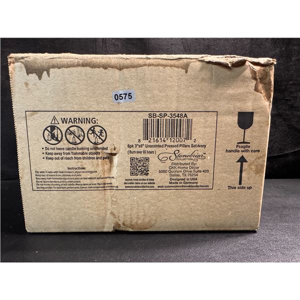 6 Pack of 3"x6" Unscented Pressed Pillar Candles Ivory - New