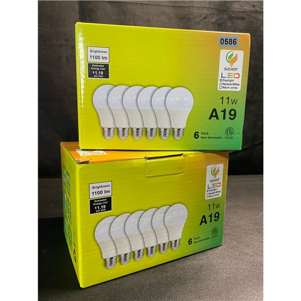 2 Boxes of LED Lightbulbs - 6 Per Box/12 Bulbs Total - 11W A19 Standard E26 Base - Brand New