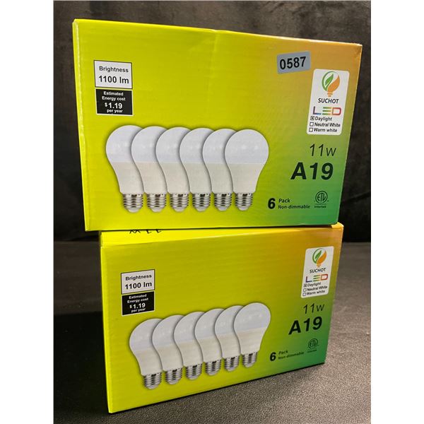 2 Boxes of LED Lightbulbs - 6 Per Box/12 Bulbs Total - 11W A19 Standard E26 Base - Brand New