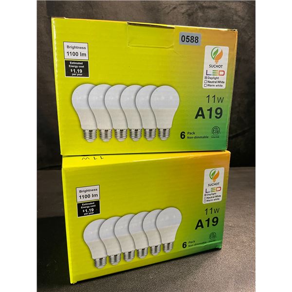 2 Boxes of LED Lightbulbs - 6 Per Box/12 Bulbs Total - 11W A19 Standard E26 Base - Brand New