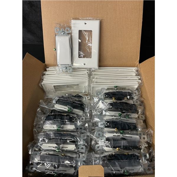 1 Box of Bestten Single-Pole Rocker Light Switches with Wall Plates - White - 20 Pack - New