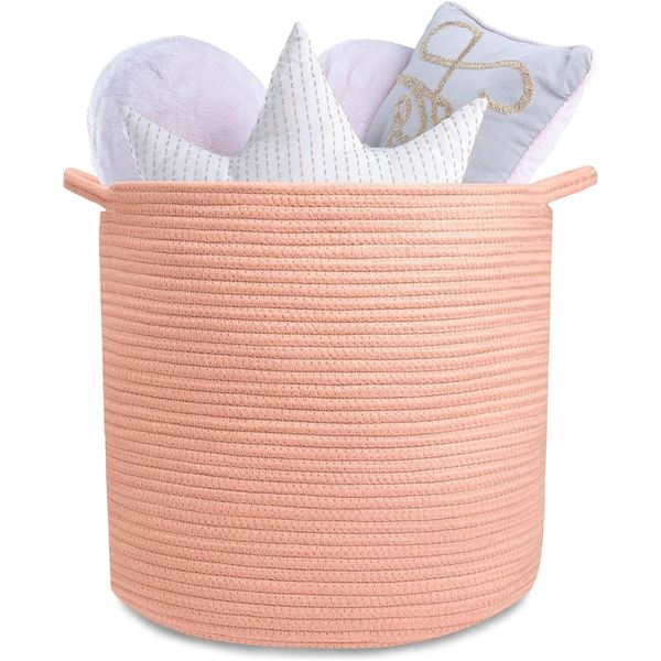 1 Natemia Rope Storage Basket for Toys/Home Organization - 15" x 15" x 14" - Misty Rose Color - New