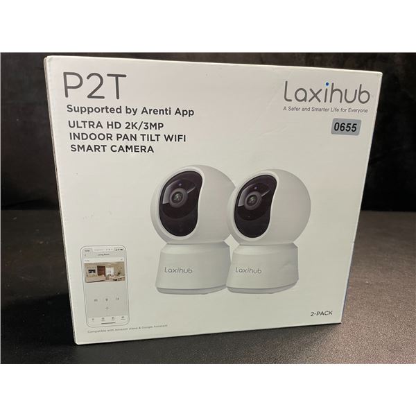 Laxihub P2T 2-Pack Ultra HD 2K/3MP Indoor Pan/Tilt WiFi Smart Home Security Cameras - Brand New!