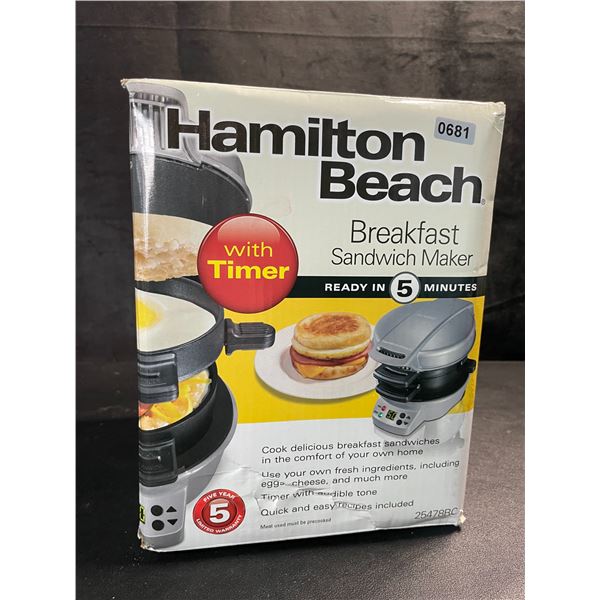 1 Hamilton Beach Breakfast Sandwich Maker with Timer - Ready in 5mins -  New Sealed