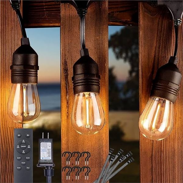 1 Set of Brightown S14 LED Outdoor Cafe String Lights - 52FT - Dimmable Patio Lights, Waterproof