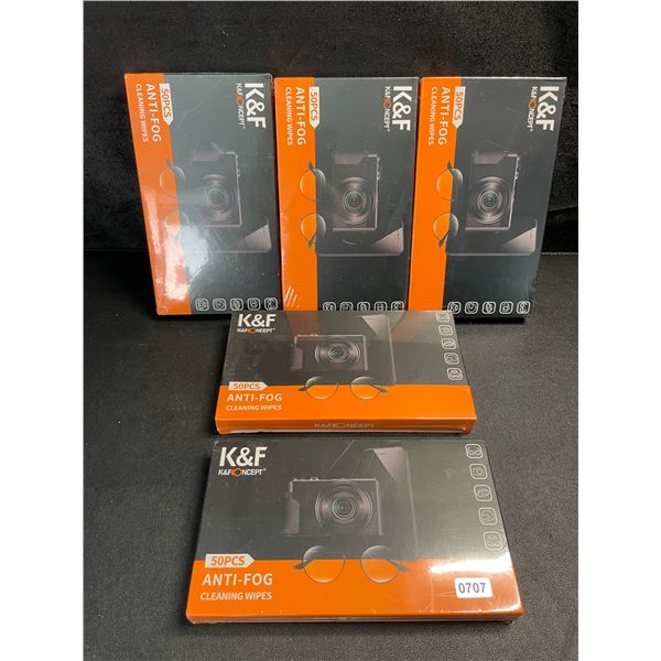 5 Packs of K&F Concept Anti-Fog Cleaning Wipes - 50pcs Each - New Sealed
