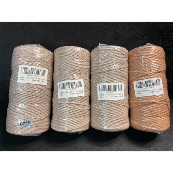 4 Assorted Rolls of Macrame Cord/Rope - Great for Crafts, Plant Hangers, Knitting - 220 yards Each
