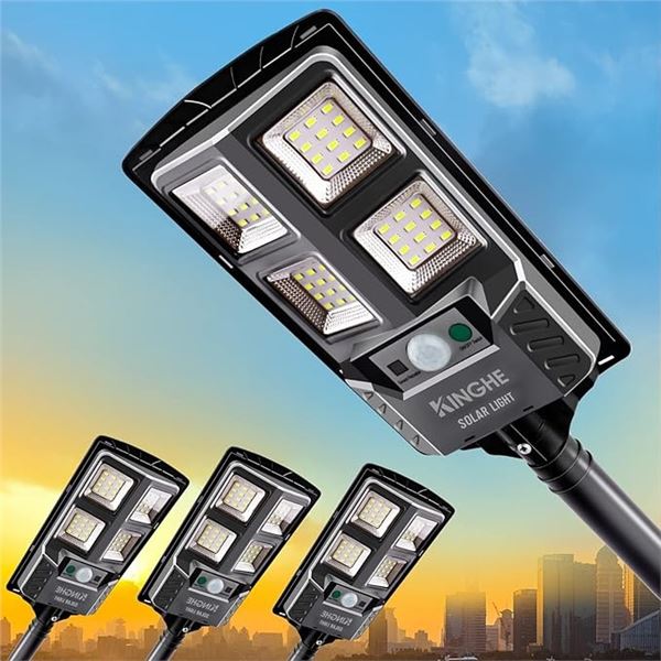 Kinghe 4-Pack of LED Solar Motion Sensor Street Lights for Outdoors; Waterproof; 6500K -  NEW