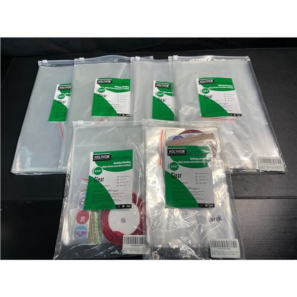 6 Assorted Packs of Clear Cellophane Storage Bags - 12x17" and 6x9" Sizes - New