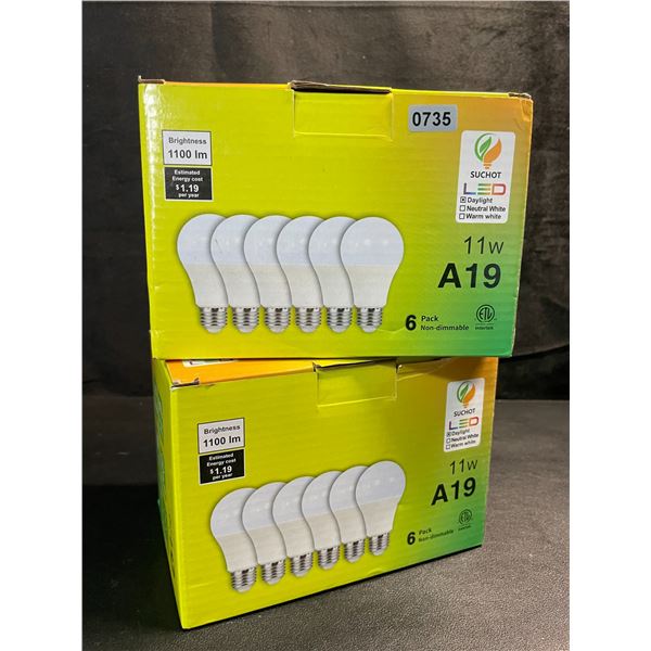 2 Boxes of LED Lightbulbs - 6 Per Box/12 Bulbs Total - 11W A19 Standard E26 Base - Brand New