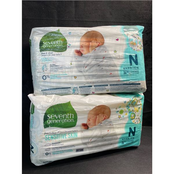 2 Packs of Seventh Generation Sensitive Skin Newborn Diapers (For Babies up to 10lbs) - 36 Per Pack