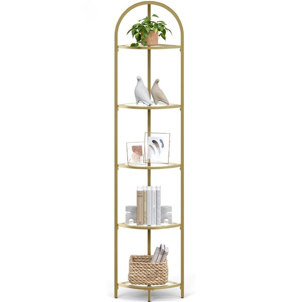 Vasagle Songmics 5 Tier Corner Shelf - Gold Color - New