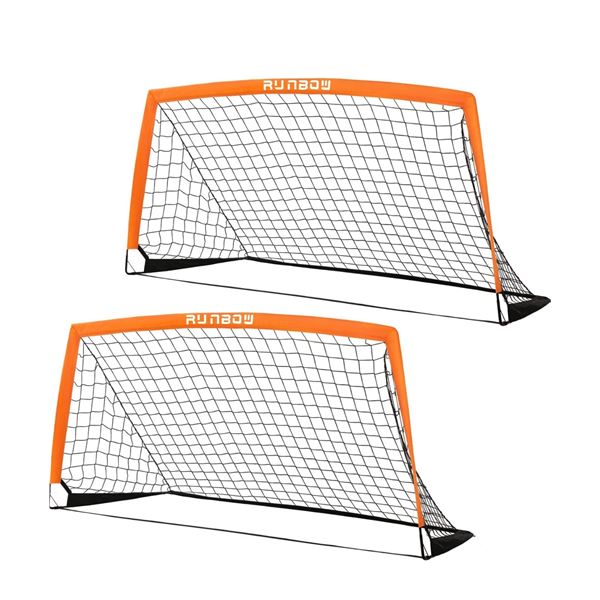 Runbow 6x4ft Portable Kids Soccer Nets 2 Pack - Orange Color - New