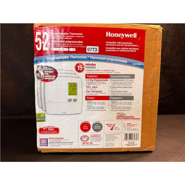 Honeywell 3 Pack of Programmable Line Volt Thermostats - New