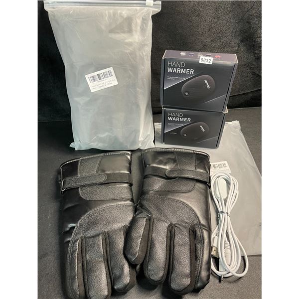 2 Pairs of Heated Winter Gloves (USB-Powered) with 2 Wulcea USB-Powerbanks - Brand New!