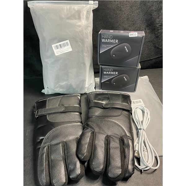 2 Pairs of Heated Winter Gloves (USB-Powered) with 2 Wulcea USB-Powerbanks - Brand New!