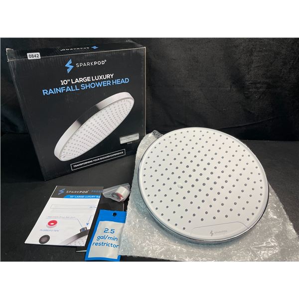 1 Sparkpod 10" Large Luxury Rainfall Shower Head - Chrome/White Design - Brand New