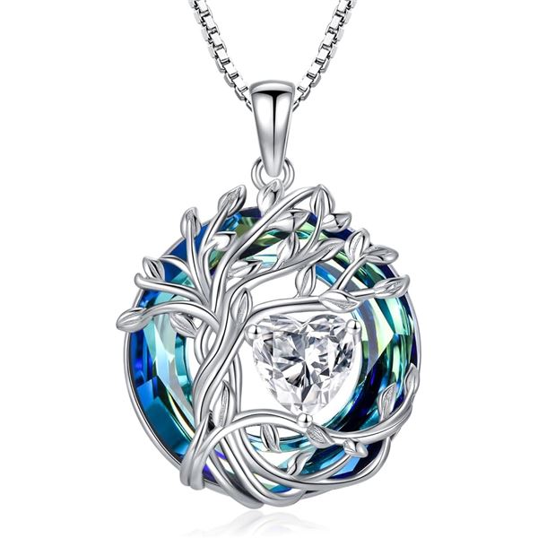 1 Tree of Life Necklace for Women - 925 Sterling Silver w/ Crystal Birthstone Pendant (Diamond) New