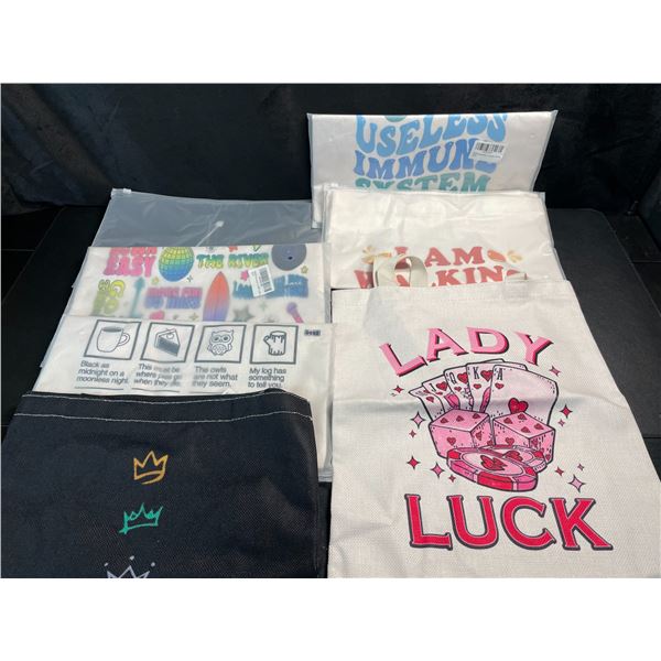 Lot of 7 Assorted Tote Bags/Cloth Reusable Tote Bags/Book Bags - New