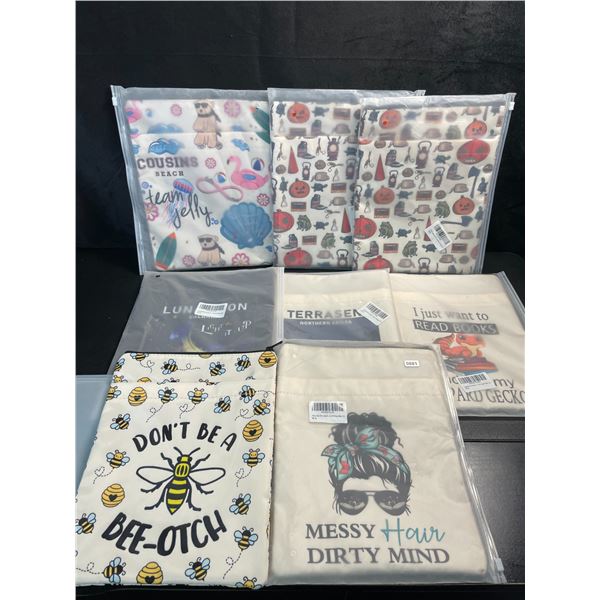 Lot of 8 Assorted Funny/Quote Book Bags/Tablet Storage Bags with Zipper Pouch (11.5" x 9") - New