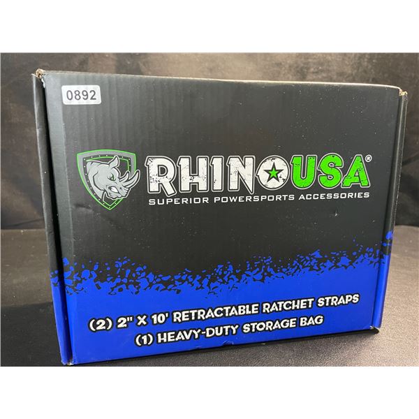 Rhino USA Retractable Ratchet Straps Set (2pack) - 2" x 10FT Size - Heavy-Duty Tie Down Straps - NEW