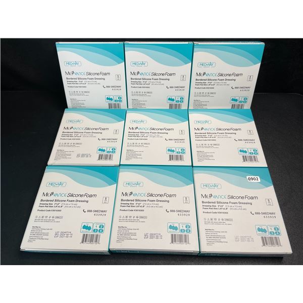 9 Boxes of Medway Bordered Silicone Foam Dressing (3"x3" Dressing Size) - 5 Per Box - New