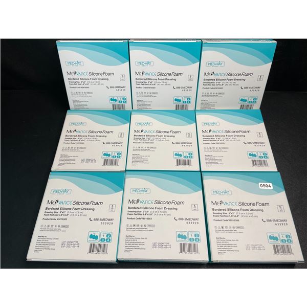9 Boxes of Medway Bordered Silicone Foam Dressing (3"x3" Dressing Size) - 5 Per Box - New