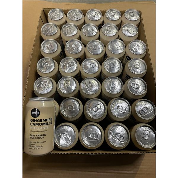 35 Single Cans of HealTea Ginger Chamomile Sparkling Botanical Infusion Beverages - 355ml Each