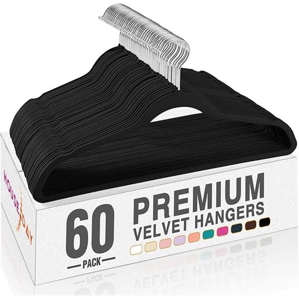 1 Box of Premium Black Velvet Clothes Hangers - 60 Pack - Non-Slip/Durable Hangers - New