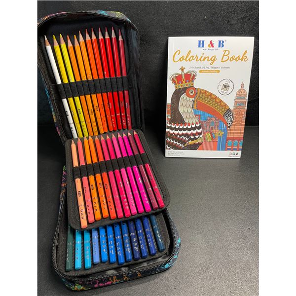 1 H&B Coloured Pencil Crayon Set with Colouring Book - 72 Colours - Brand New
