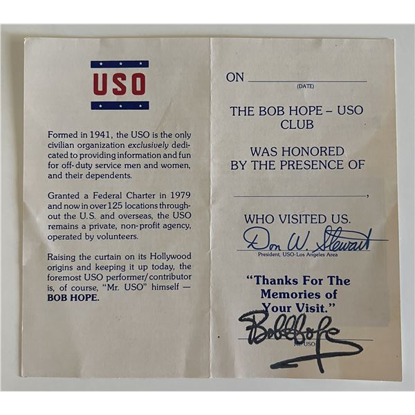 Bob Hope facsimile signed USO card