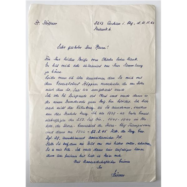 WWII German Nazi General signed letter