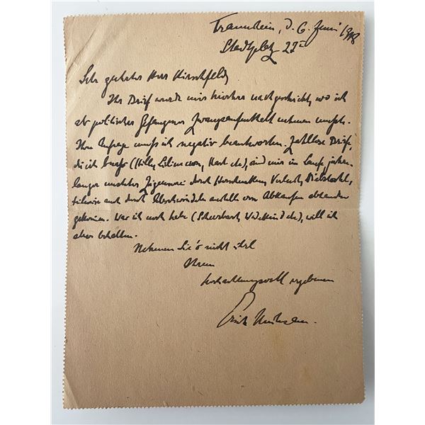 Erich Hartmann signed letter