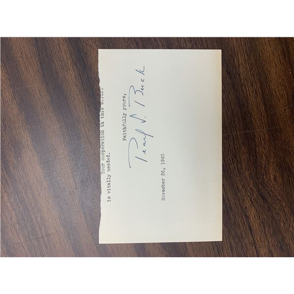 Pearl S. Buck signed note and book