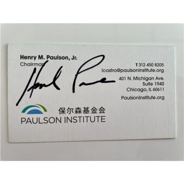 Former United States Secretary of the Treasury Henry Paulson signed business card