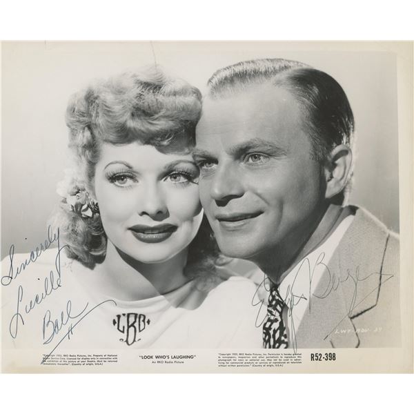 Lucille Ball and Edgar Bergen signed "Look Who's Laughing" movie photo. GFA Authenticated
