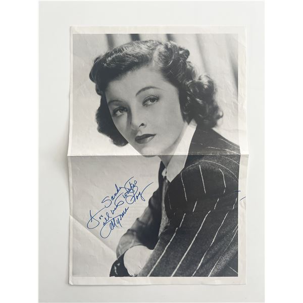 Myrna Loy signed magazine page